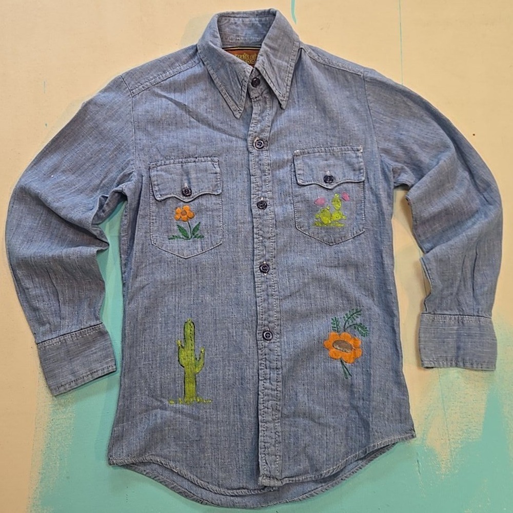 VTG Streets of Laredo Womens 12 Western Shirt Button Up Art Tee Cowboy Cactus TX